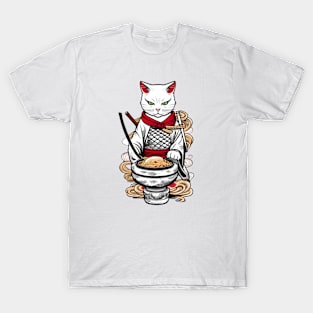 cool japan samurai white kitten cat T-Shirt